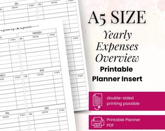 A5 Yearly Expenses Planner Insert | Printable PDF Undated Budget Worksheet for Financial Planning