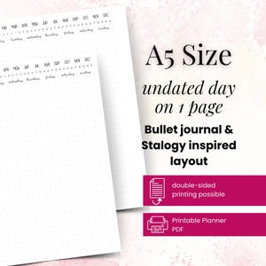 A5デイリープランナー挿入物 | 日付なしDO1P印刷可能PDF | バレットジャーナルドットグリッドページ | ほぼ日＆Stalogy Inspired – 即時ダウンロード