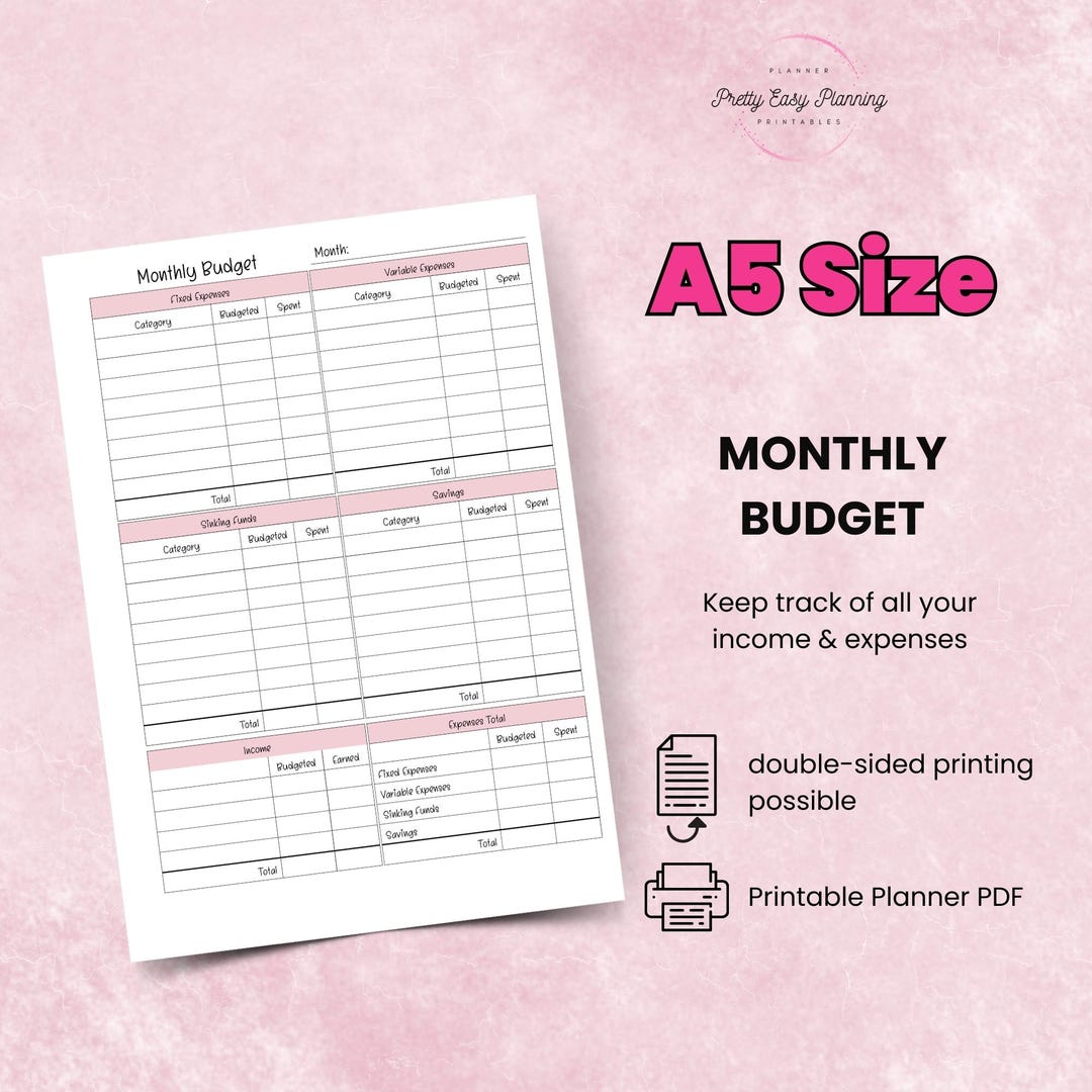 A5 Monthly Budget Planner Insert: Undated Finance PDF (filofax ...