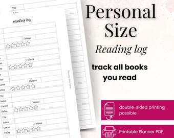 Reading Log Printable Insert: Personal Size Book Tracker (Digital PDF Planner Accessory