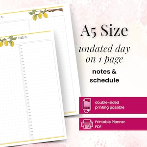 A5 Daily Planner Insert – Undated Day on 1 Page PDF | Printable DO1P Lemons Collection | A5 Planner Pages – Instant Download