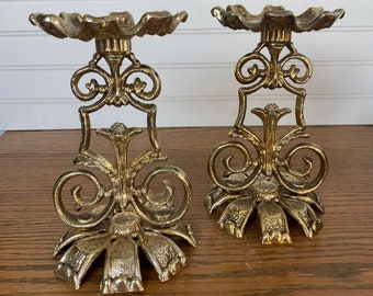 Pair of Vintage Dilly Candle Holders | Gold