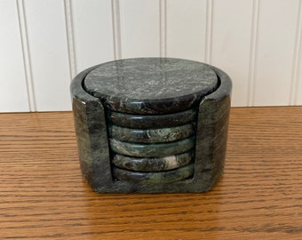 Vintage Green Marble Coaster Set | Set of 6