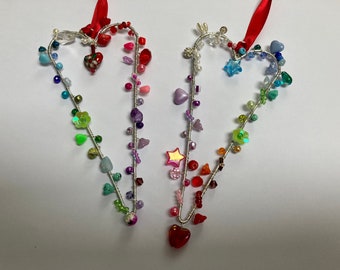 Hanging Beaded Heart, Hanging Heart, Decoration for room, Gift for her