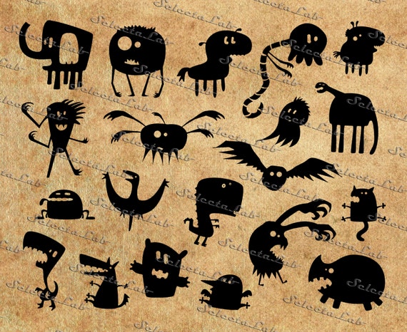 Download Items similar to Digital SVG PNG monster, halloween monsters, cute monster, silhouette, vector ...