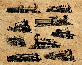 Digital SVG PNG train, vintage train, locomotive vector, wagon clipart, silhouette, instant download