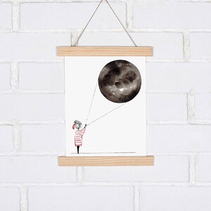 Volle maan illustratie voor kinderdecor, kinderillustratie, print 21x30, kinderkamerdecor, wanddecoratie, kinderen, maan aquarelprint