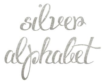 Buy 3 for 9 USD - Silver Alphabet Clip art, Silver Glitter Alphabet, Digital clipart, Font, Letters cards, invitationsrt, PNG