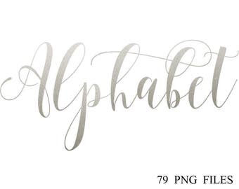 Buy 3 for 9 USD - Silver Alphabet Clip art, Silver Foil Alphabet, Digital clipart, Numbers, Font, Letters cards, invitationsrt, PNG
