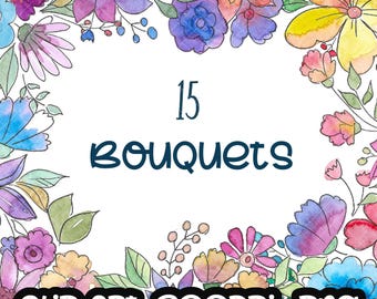 Watercolour Flower, colorful arrangements, leaf, bouquet, digital clip art, cards, wedding Free Commercial Use PNG