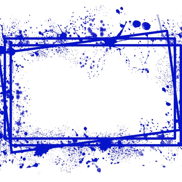 Rahmen Splatter Hintergrund blau | Druckbares Kunstwerk | Splash Rechteckrahmen | Paint Splatter Hintergrund | Sublimation PNG