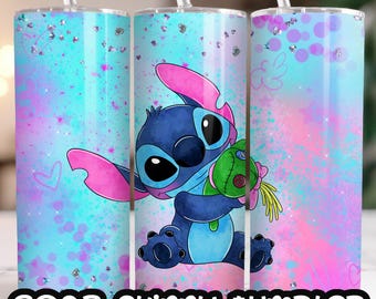 Anime Cartoon Stitch Angel 20oz Skinny Tumbler Wrap, Straight&Tapered Tumbler Design Sublimation Download PNG