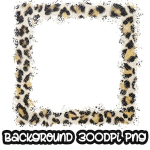 May include: A digital background image with a leopard print border. The background is white and the border is a brown and black leopard print.