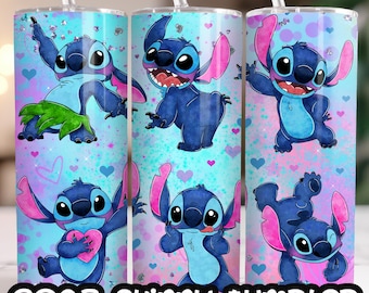 Anime Cartoon Stitch 20oz Skinny Tumbler Wrap, Straight Tumbler Design Sublimation Download PNG