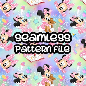 Padrão sem emendas da Minnie Baby Toddler, Mickey Mouse e amigos, fundo de papel digital para download em JPG