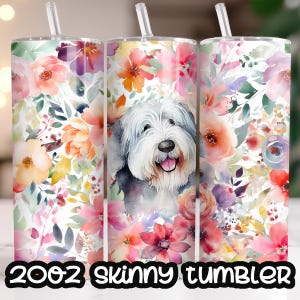 Old English Sheepdog Dog Mom 20oz skinny bekersjabloon rechte naadloze sublimatie downloaden, png