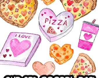 Pizza Heart Valentine's Day Watercolor Clip art Sublimation PNG