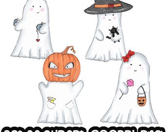 Söt spöke Clipart PNG – Halloween-spökenpaket, läskig digital nedladdning