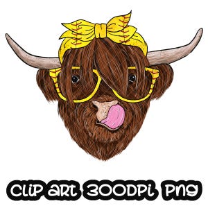 Cow PNG, Softball Cow Highland, Cow bandana and glasses Png, Cow Png, Softball Cow, Sublimation PNG Design, Digital Download