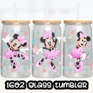 Minnie Cup PNG File DIGITAL DOWNLOAD 16oz Glass Tumbler Design, Mickey Mouse and Friends 16oz Libby Cup Wrap