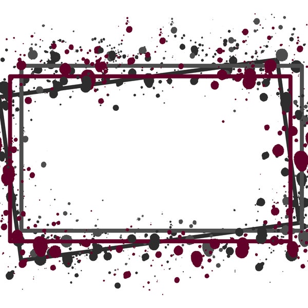 Rahmen Splatter Maroon Grau Hintergrund | Druckbares Kunstwerk | Splash Rechteckrahmen | Paint Splatter Hintergrund | Sublimation PNG