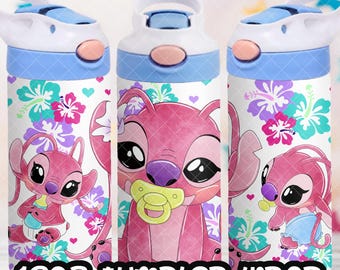 Archivo PNG de Stitch y Angel Cup DESCARGA DIGITAL Diseño de vaso de 12 oz, envoltura de vaso con tapa abatible de 12 oz