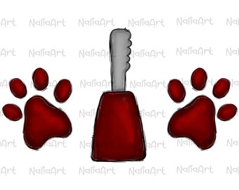 Fútbol Maroon Cowbell DAWG Paw Diseño de sublimación dibujado a mano Archivo PNG Obra de arte imprimible