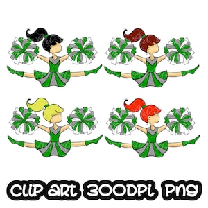 Cheerleader Green and Silver Grey Cheer Poms Digital Download cheerleading Sublimation Sport design School Team PNG