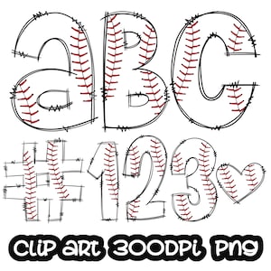 Baseball  Doodle Letters Clipart, Letters Clip art, Sports Digital Clipart, Numbers clip art, Bundle Alphabet, PNG