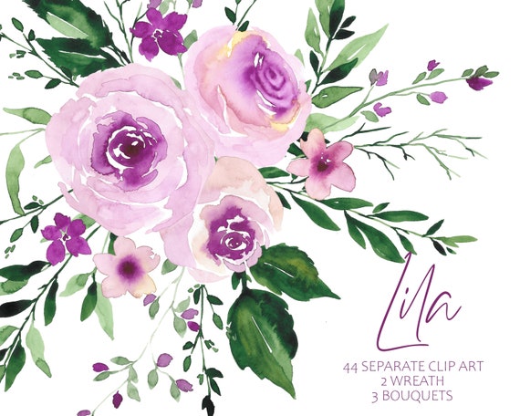 bouquet digital clipart wedding Free Commercial Use PNG invitationsrt floral Watercolor flowers Buy 3 for 9 USD leaf wreath rose