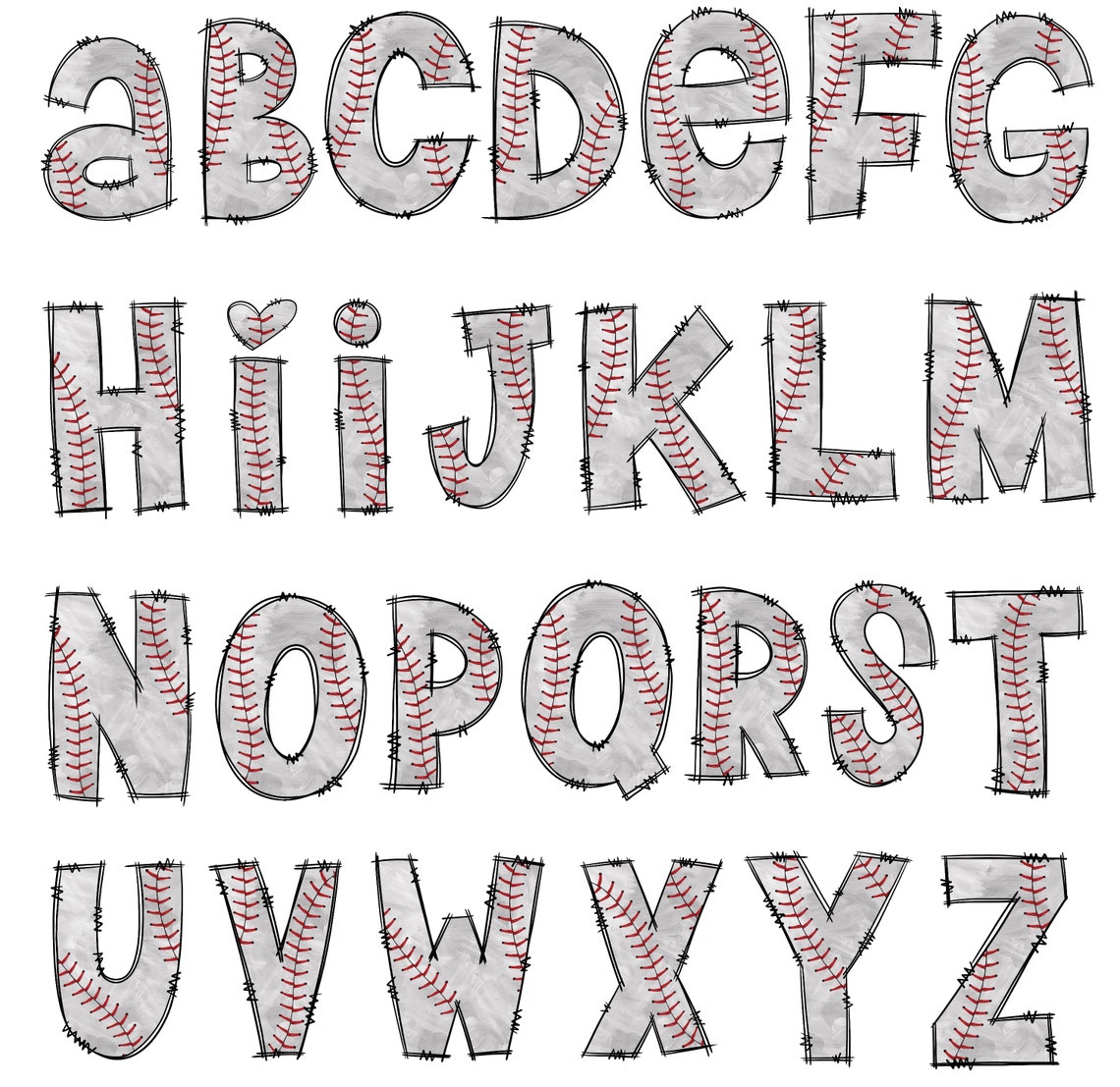 Baseball Doodle Letters Clipart Letters Clip Art Sports Etsy