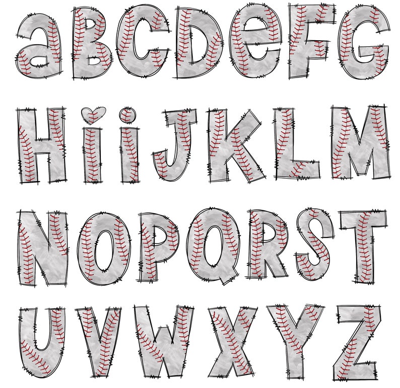 Baseball Doodle Letters Clipart, Letters Clip Art, Sports Digital ...