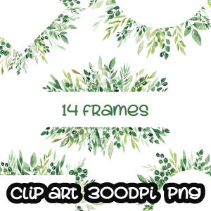 Watercolor Leaves Branches Greenery Foliage Floral Frames Borders Wreath Arrangements Free Commercial Use PNG