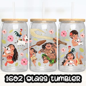Anime Cartoon Princess Moana Heihei Cup File PNG DOWNLOAD DIGITALE Design del bicchiere in vetro da 16 once, involucro per tazza Libby da 16 once