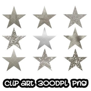 シルバー スター、スター クリップ アート、スター グリッター、ホイル ゴールド、デジタル クリップ アート、カード、招待状、PNG