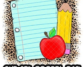 Teacher Frame Sublimation Design PNG Pencil Apple Hand Drawn Digital Download Art School Notebook Paper Back To School Printable Artwork