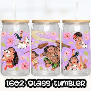 Anime Cartoon Princess Moana Heihei Cup File PNG DOWNLOAD DIGITALE Design del bicchiere in vetro da 16 once, involucro per tazza Libby da 16 once