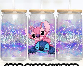 Anime Cartoon Stitch Angel Cup PNG File DIGITAL DOWNLOAD 16oz Glass Tumbler Design, 16oz Libby Cup Wrap