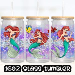 Princess Ariel Cup PNG File DIGITAL DOWNLOAD 16oz Glass Tumbler Design, 16oz Libby Cup Wrap