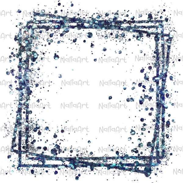 Rahmen Splatter Blau Glitzer Konfetti Hintergrund | Druckbares Kunstwerk | Spritzrahmen | Farbspritzer Hintergrund | Sublimation PNG