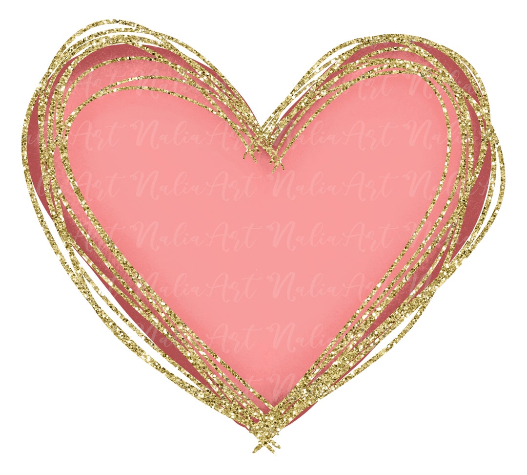 Heart Sublimation PNG Heart Glitter Gold PNG Pink Heart Heart ...