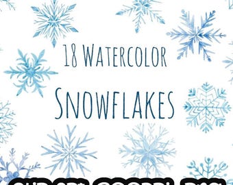 Acuarela de copos de nieve, acuarela pintada a mano, clipart digital, tarjetas, invitaciones, PNG