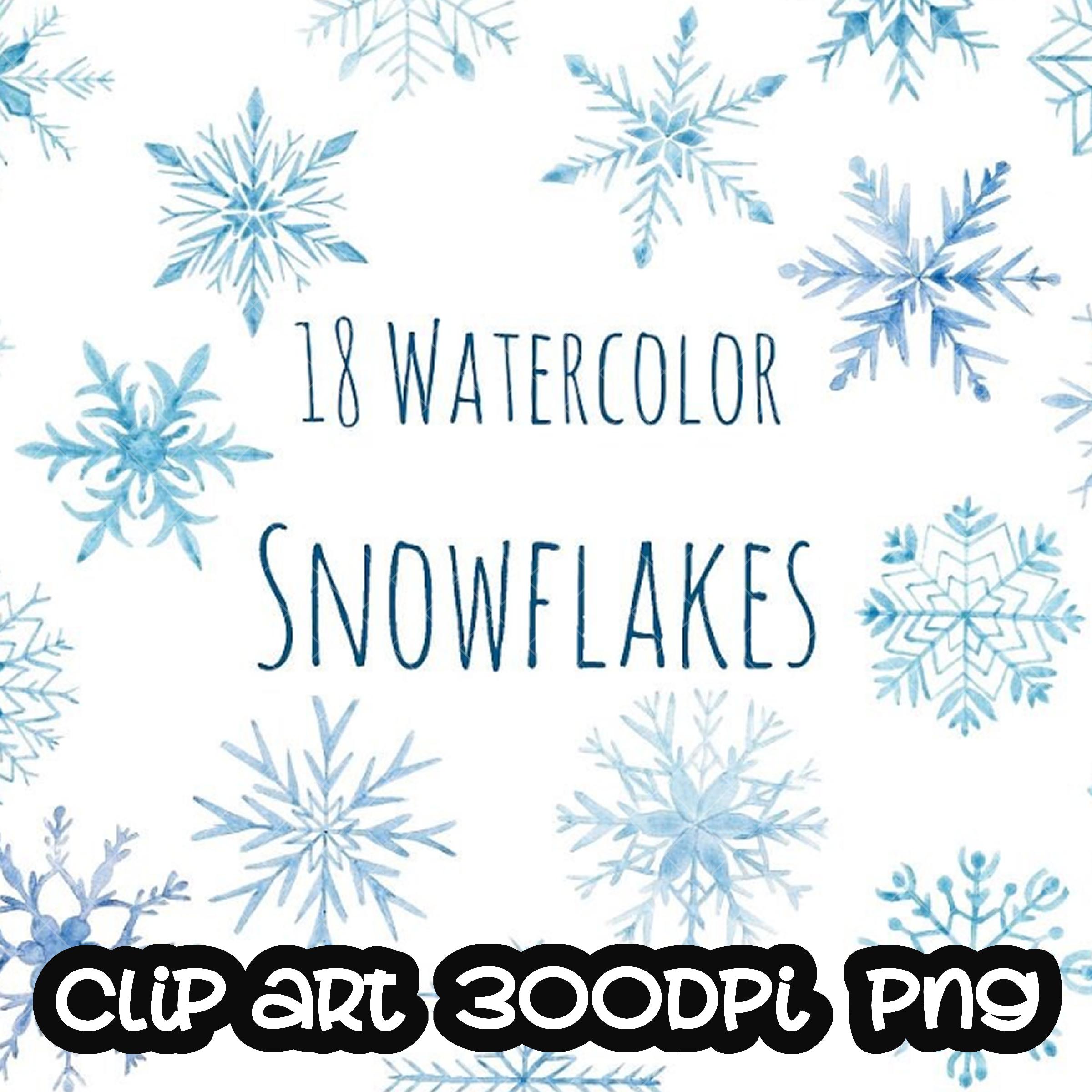 雪の結晶の水彩画、手描きの水彩画、デジタルクリップアート、カード、招待状、PNG - Etsy 日本, image size:2400x2400