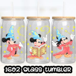 Mickey Mouse Fantasia Cup PNG File DIGITAL DOWNLOAD 16oz Glass Tumbler Design, 16oz Libby Cup Wrap