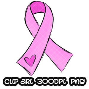 Pink Ribbon Heart Doodle Sublimation PNG Breast Cancer Awareness Printable Artwork Digital File