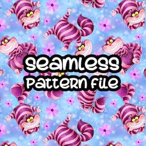 Alice In Wonderland The Cheshire Cat Seamless Pattern, Digital Paper Background Download JPG