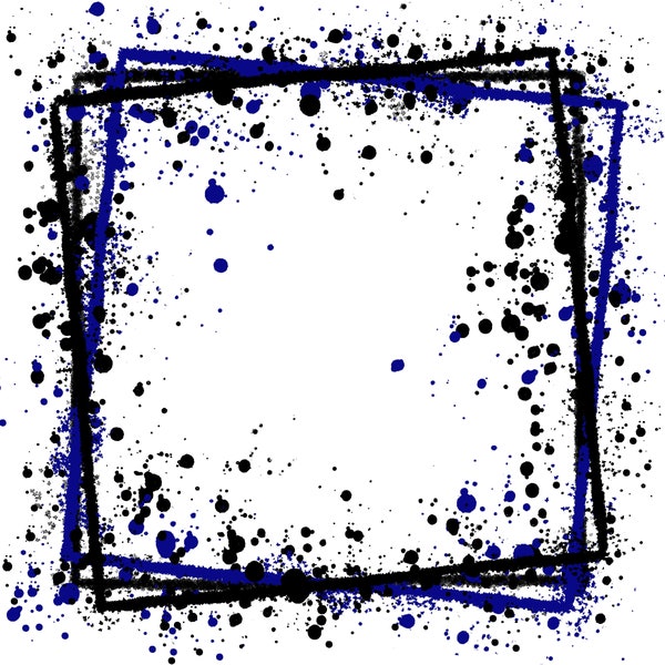 Rahmen Splatter Blau Schwarz Hintergrund | Druckbares Kunstwerk | Spritzrahmen | Farbe Splatter Hintergrund | Sublimation PNG