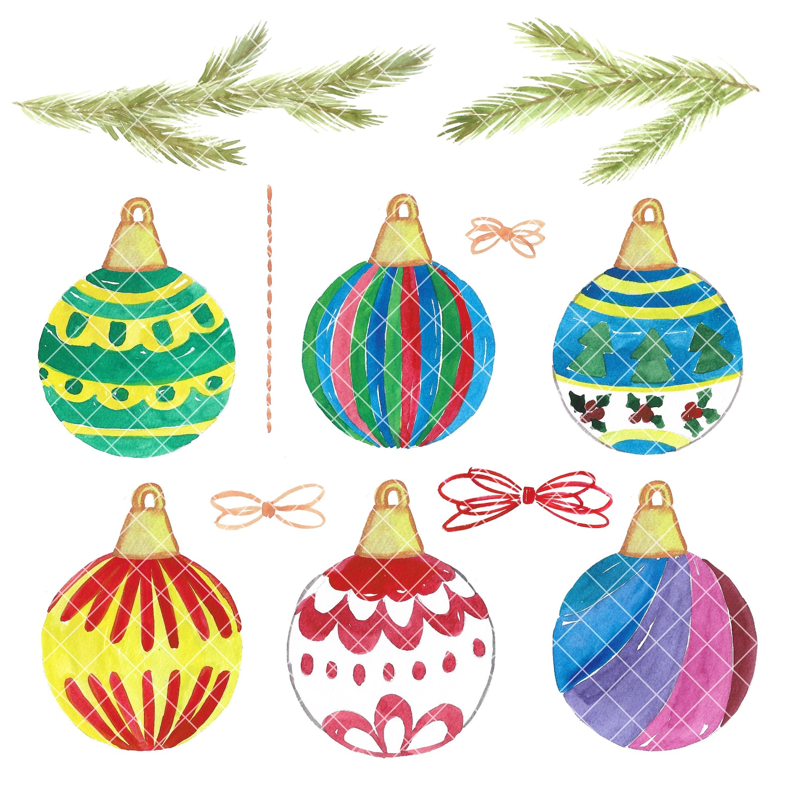 Christmas Ball Watercolor Clip Art, Clipart PNG - Etsy