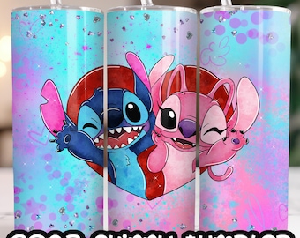 Anime Cartoon Stitch Angel 20oz Skinny Tumbler Wrap, Straight&Tapered Tumbler Design Sublimation Download PNG
