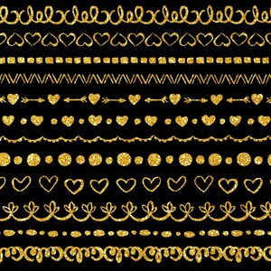 Gold Glitter Borders 12 Digital Clipart, heart elements, invitation, ornamental INSTANT DOWNLOAD